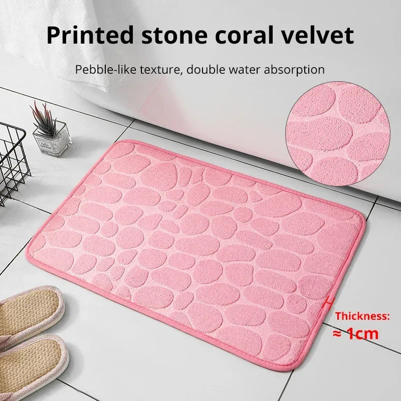 Premium Memory Foam Non-Slip Velvet Embossed Mat – Soft Bathroom & Living Room Rug
