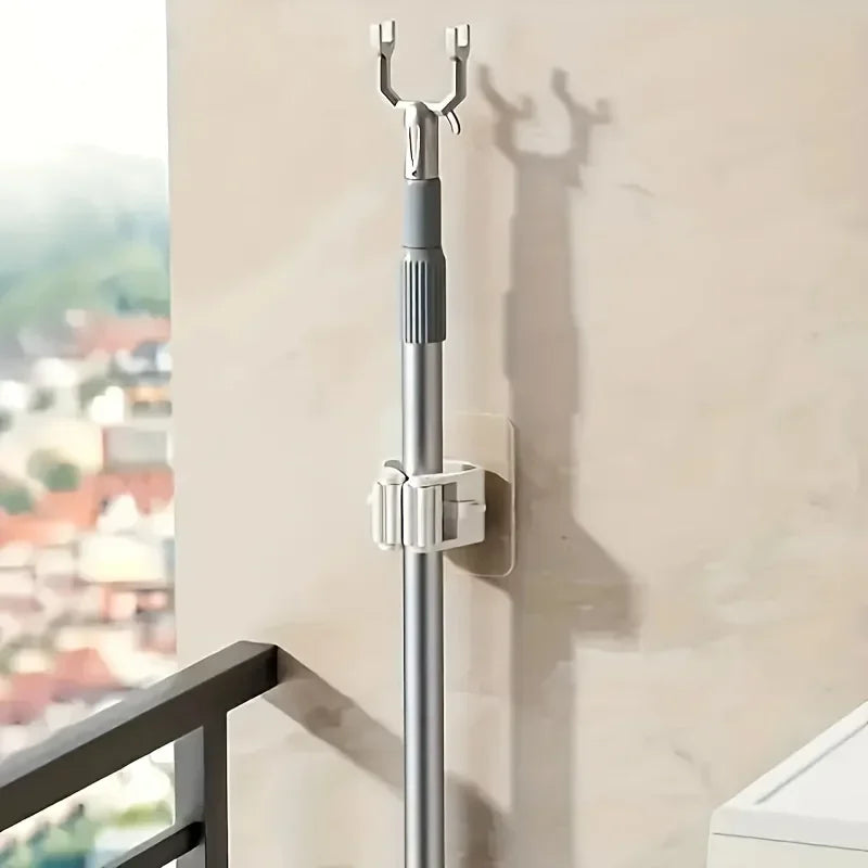 Self-Adhesive Mop & Broom Holder – Wall Mounted Organizer | Strong Waterproof No-Drill Storage Hook for Kitchen & Bathroom