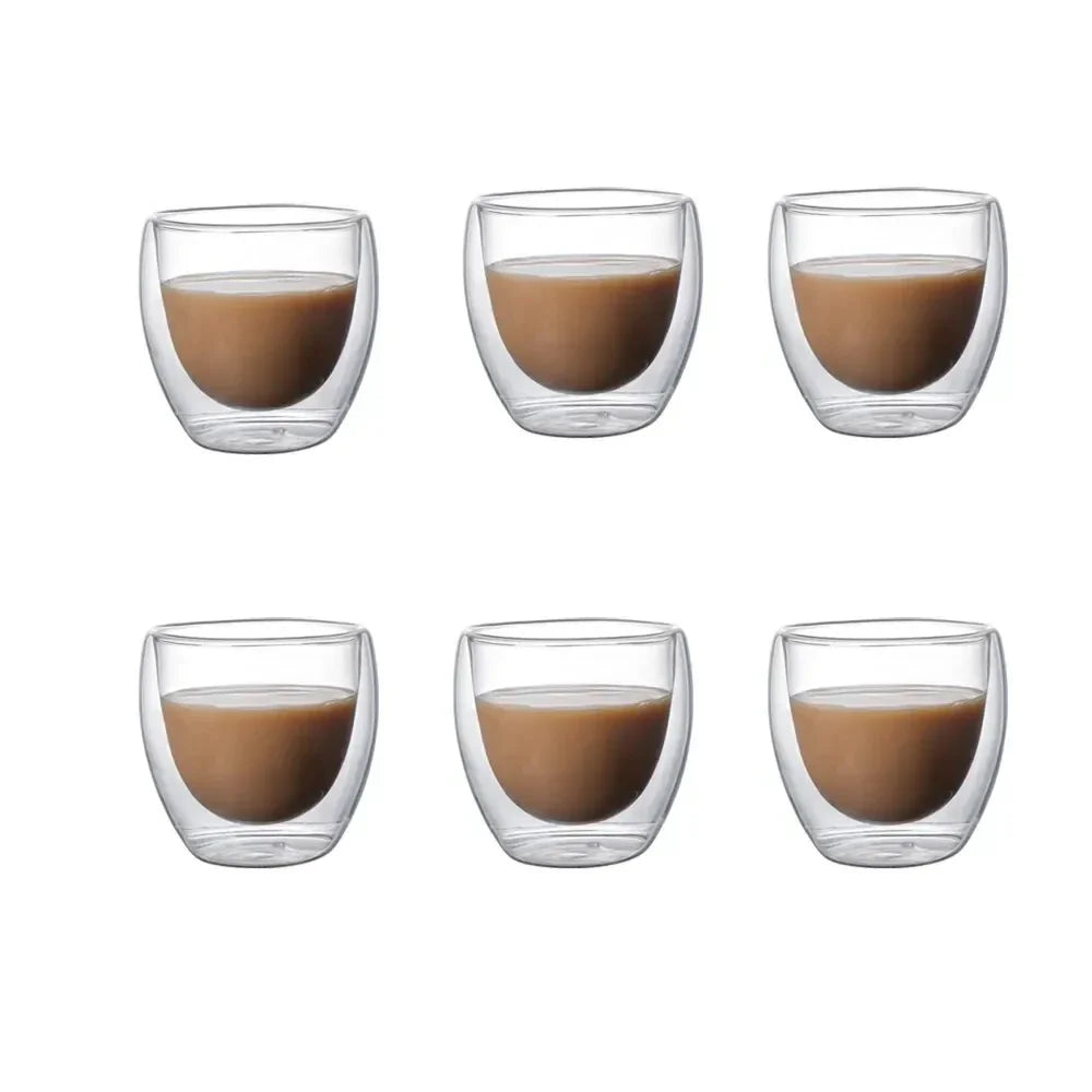 6-Piece Double Wall Glass Cups 80ml – Thermal Insulated Elegant Mugs for Coffee, Tea & Drinks