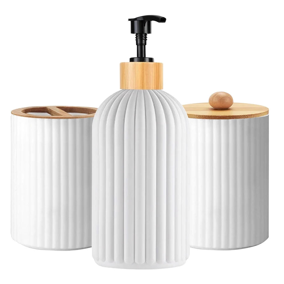 3-in-1 Bathroom Counter Organizer – Soap Dispenser, Cotton Box & Toothbrush Holder