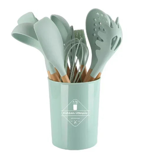 12-Piece Silicone Kitchen Utensil Set with Bamboo Handles – Heat Resistant & Nonstick-Friendly