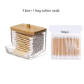 Transparent Cotton Swab Storage Box with Bamboo Lid – Elegant Organizer for Cotton Buds & Toothpicks