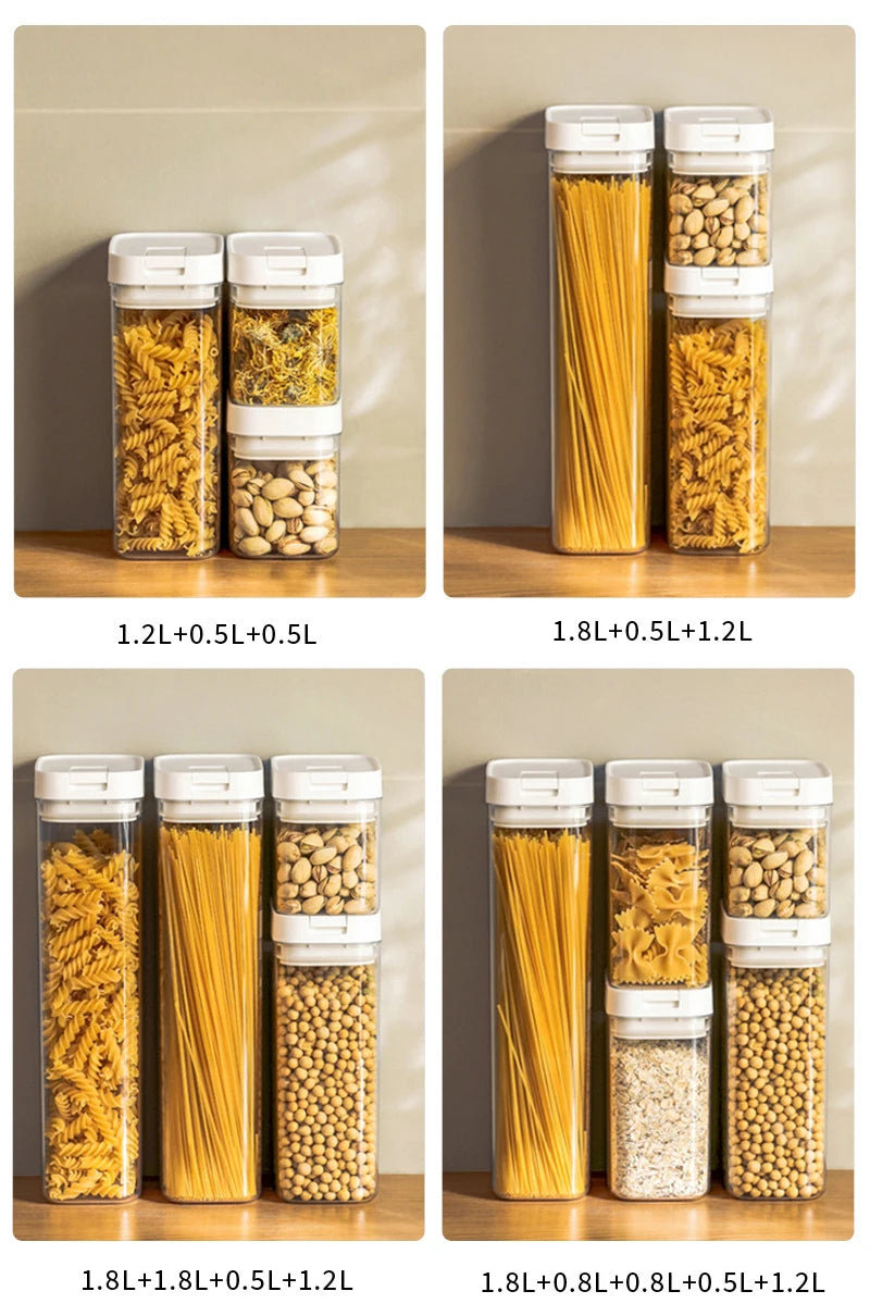 Airtight Transparent Food Storage Container – Plastic Organizer for Pasta, Grains, Snacks and Dry Foods (0.5L–1.8L)