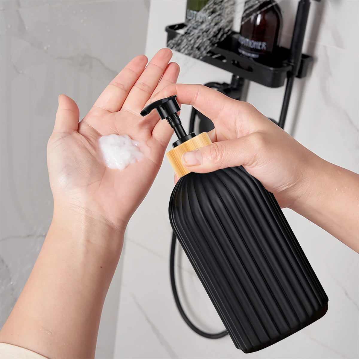 3-in-1 Bathroom Counter Organizer – Soap Dispenser, Cotton Box & Toothbrush Holder