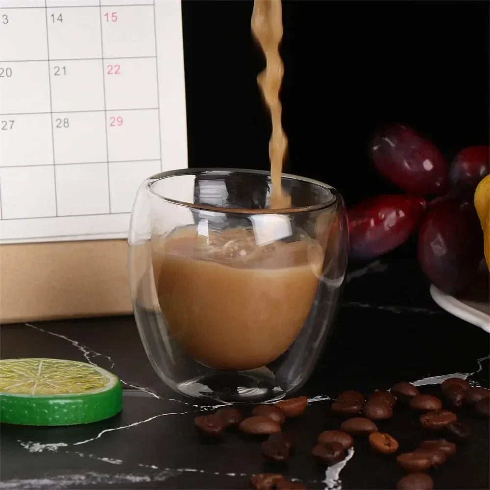 6-Piece Double Wall Glass Cups 80ml – Thermal Insulated Elegant Mugs for Coffee, Tea & Drinks