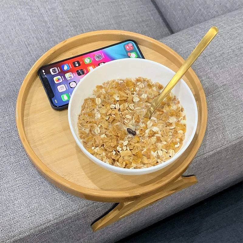 Sofa Armrest Tray – Clip-On Wooden Table for Snacks, Drinks & Remote Control