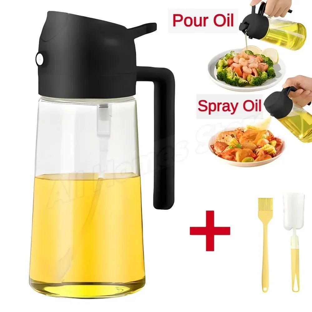 2-in-1 Oil & Seasoning Dispenser with Spray, Pour Spout & 2 Brushes – Kitchen Essential