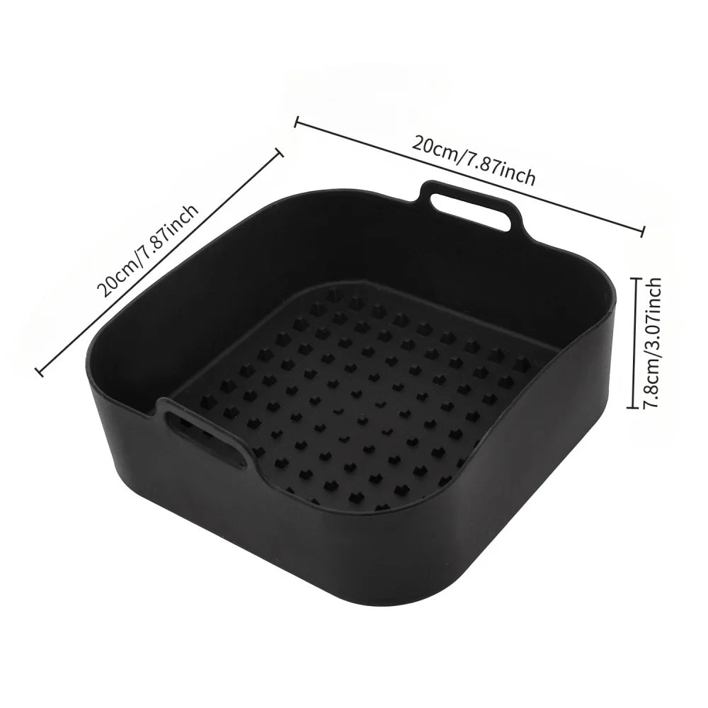 20cm Reusable Silicone Air Fryer Basket – Non-Stick, Heat Resistant up to 260°C | Fits 5.5L–6.5L Square Air Fryers