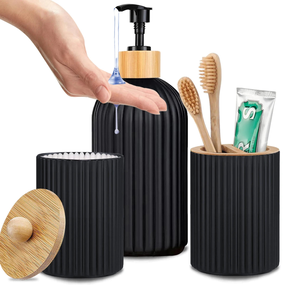 3-in-1 Bathroom Counter Organizer – Soap Dispenser, Cotton Box & Toothbrush Holder