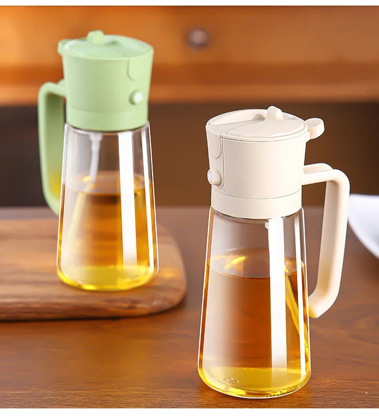 2-in-1 Oil & Seasoning Dispenser with Spray, Pour Spout & 2 Brushes – Kitchen Essential