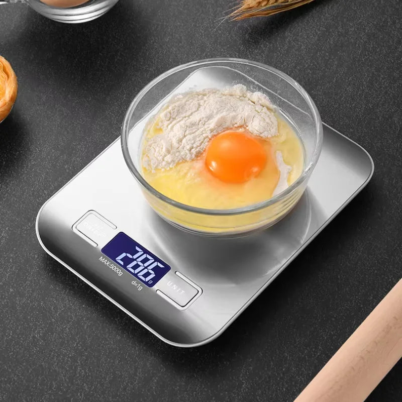 Multifunction Digital Kitchen Scale 5kg with LCD Display, Stainless Steel – High Precision & Waterproof