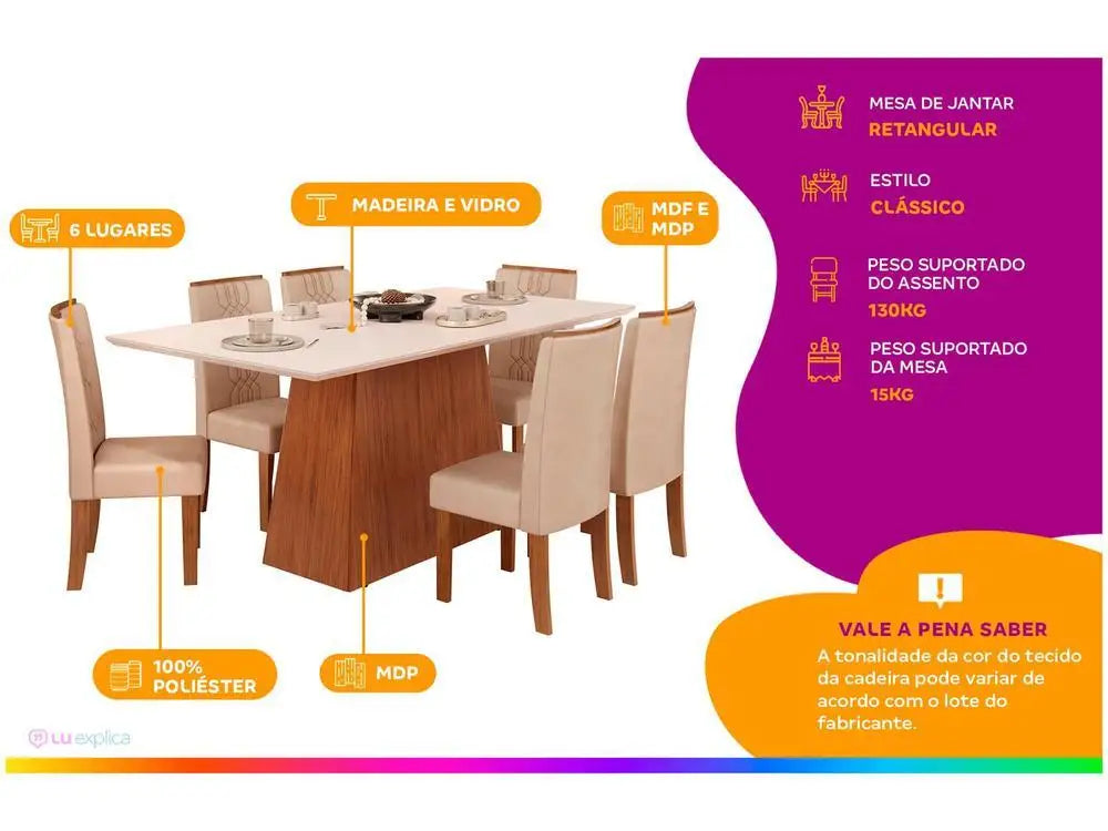 Copenhagen Dining Set – 6-Person Modern & Elegant Table with Upholstered Chairs