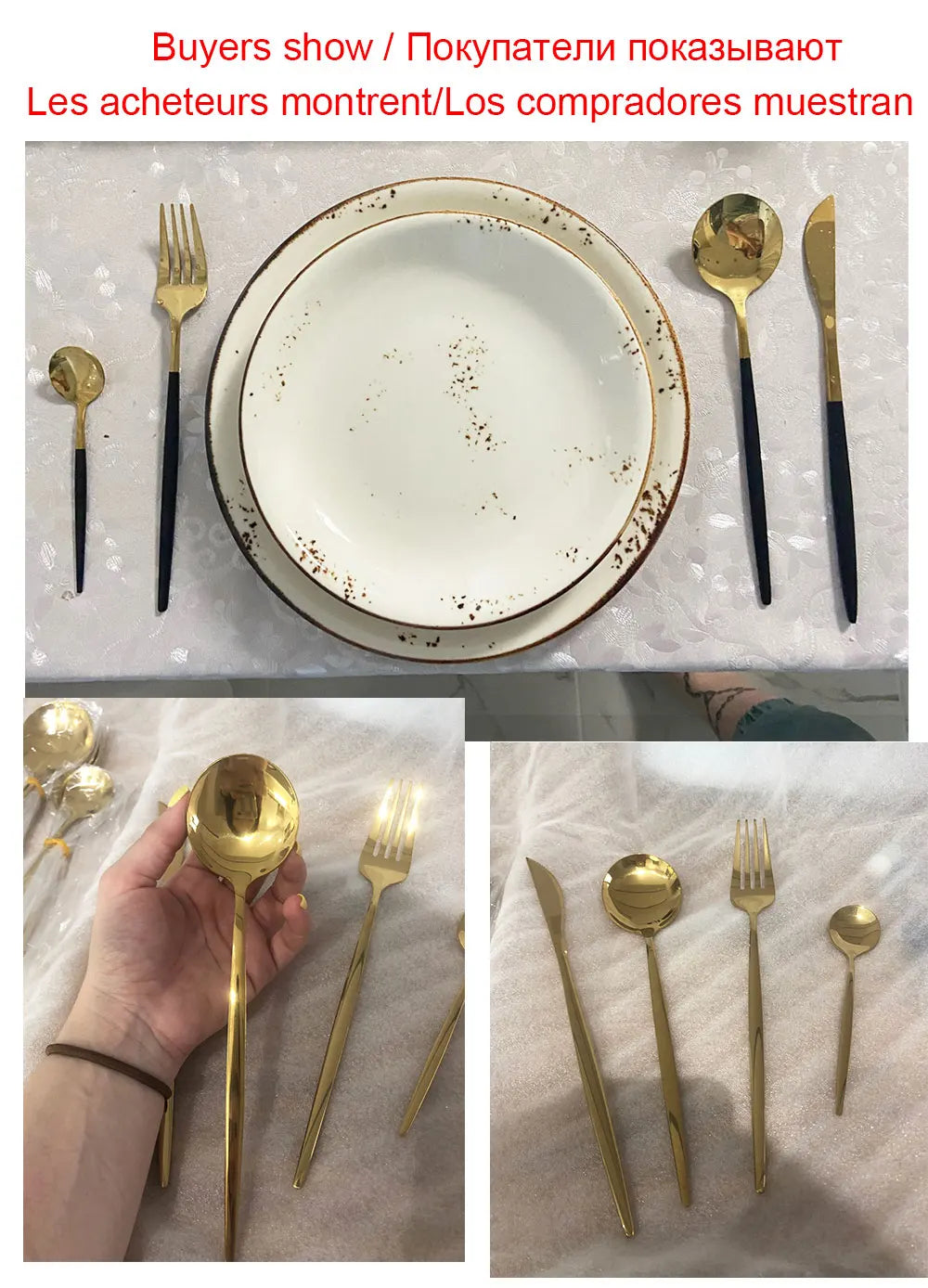 24-Piece Cutlery Set | Black Handles with Gold Accents | Elegant Dinnerware & Gift Set
