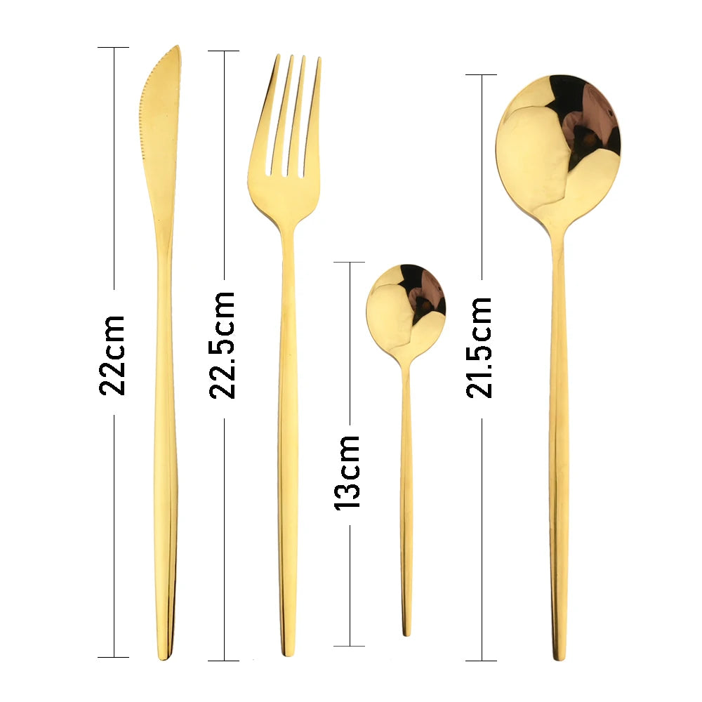 24-Piece Cutlery Set | Black Handles with Gold Accents | Elegant Dinnerware & Gift Set
