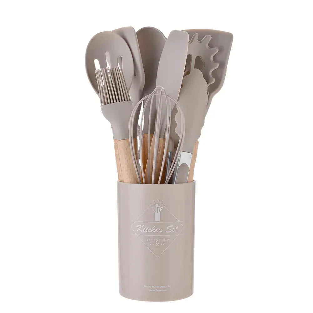12-Piece Silicone Kitchen Utensil Set with Bamboo Handles – Heat Resistant & Nonstick-Friendly