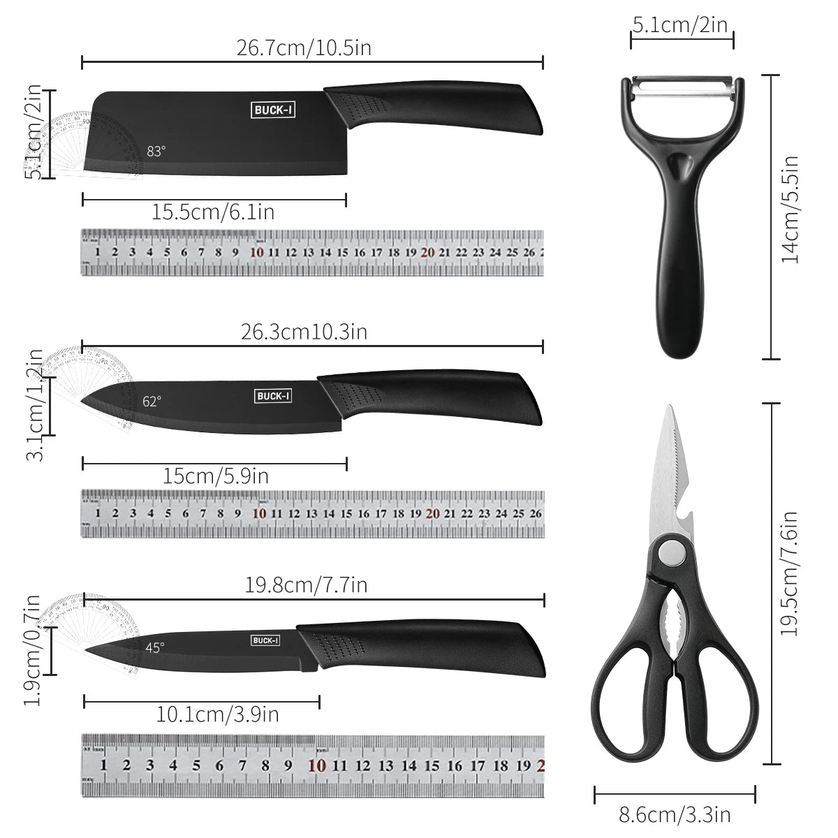 Premium Black Stainless Steel Knife Set – 3 or 5 Pieces | Precision & Durability