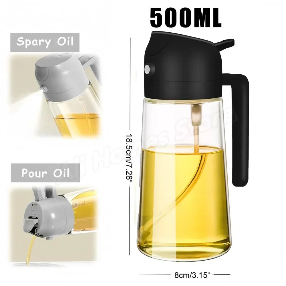 2-in-1 Oil & Seasoning Dispenser with Spray, Pour Spout & 2 Brushes – Kitchen Essential