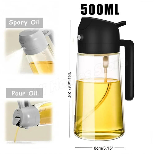 2-in-1 Oil & Seasoning Dispenser with Spray, Pour Spout & 2 Brushes – Kitchen Essential