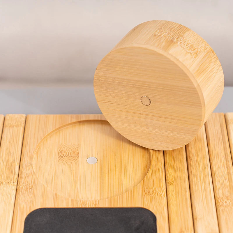 Natural Bamboo Sofa Armrest Tray – Foldable Anti-Slip Cup Holder for Drinks, Remotes & Snacks