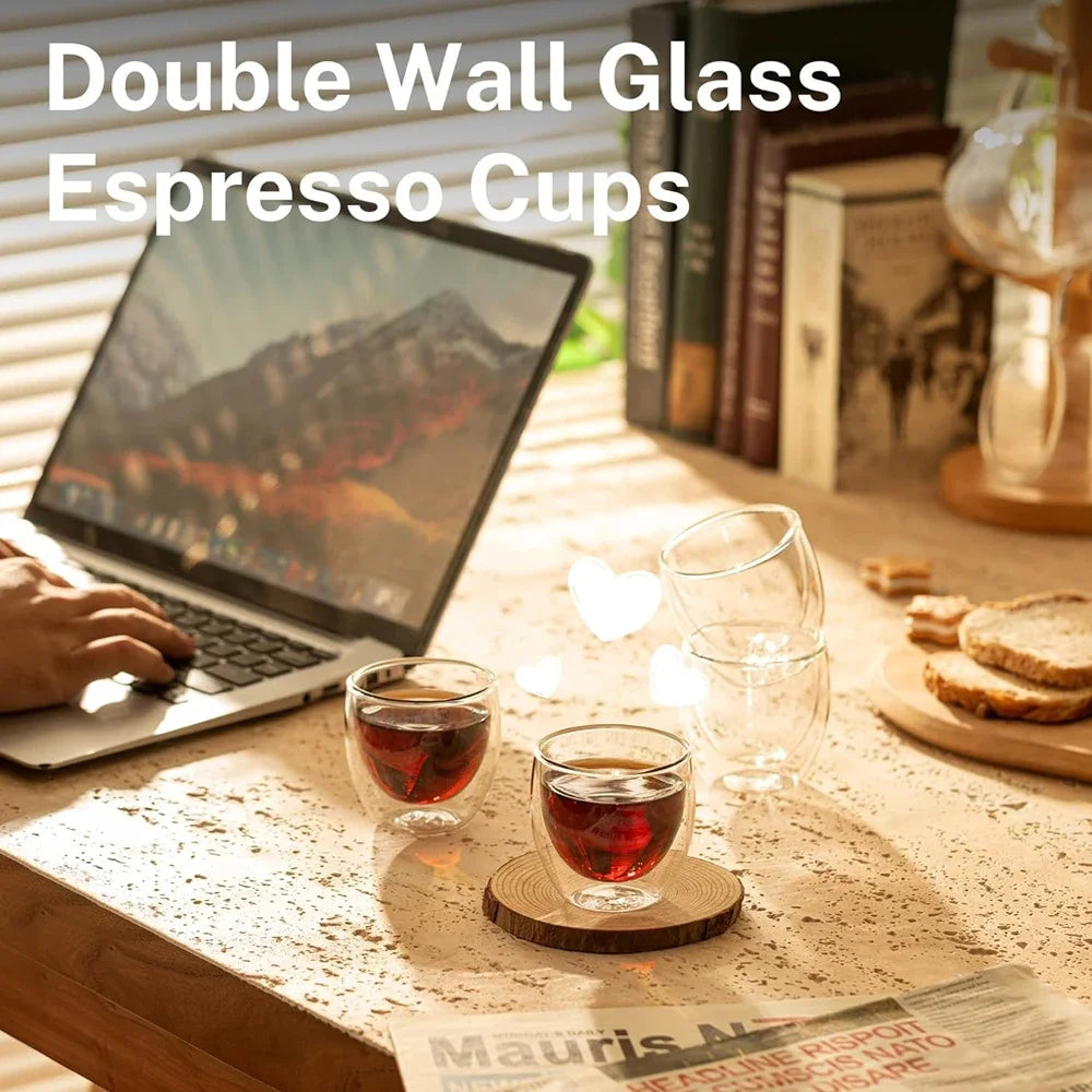 6-Piece Double Wall Glass Cups 80ml – Thermal Insulated Elegant Mugs for Coffee, Tea & Drinks