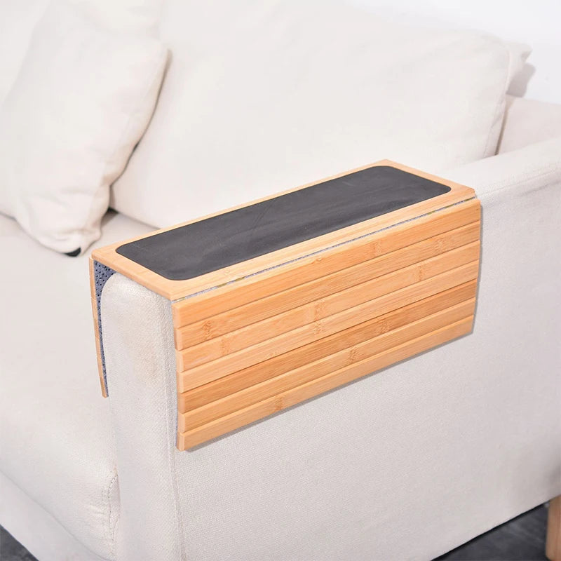 Natural Bamboo Sofa Armrest Tray – Foldable Anti-Slip Cup Holder for Drinks, Remotes & Snacks