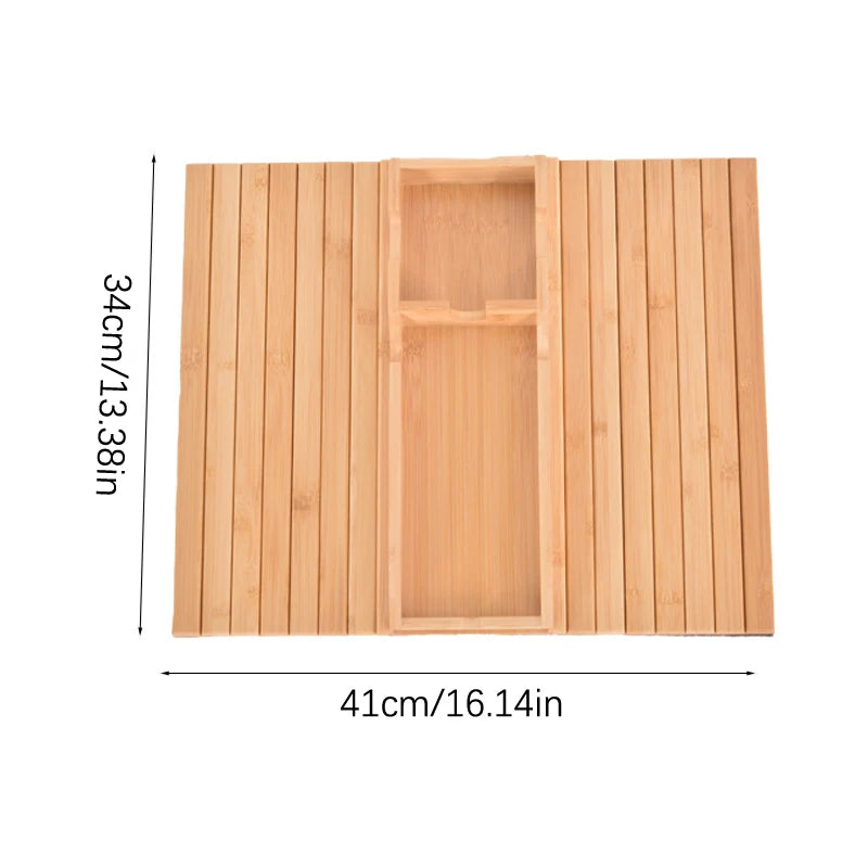 Natural Bamboo Sofa Armrest Tray – Foldable Anti-Slip Cup Holder for Drinks, Remotes & Snacks