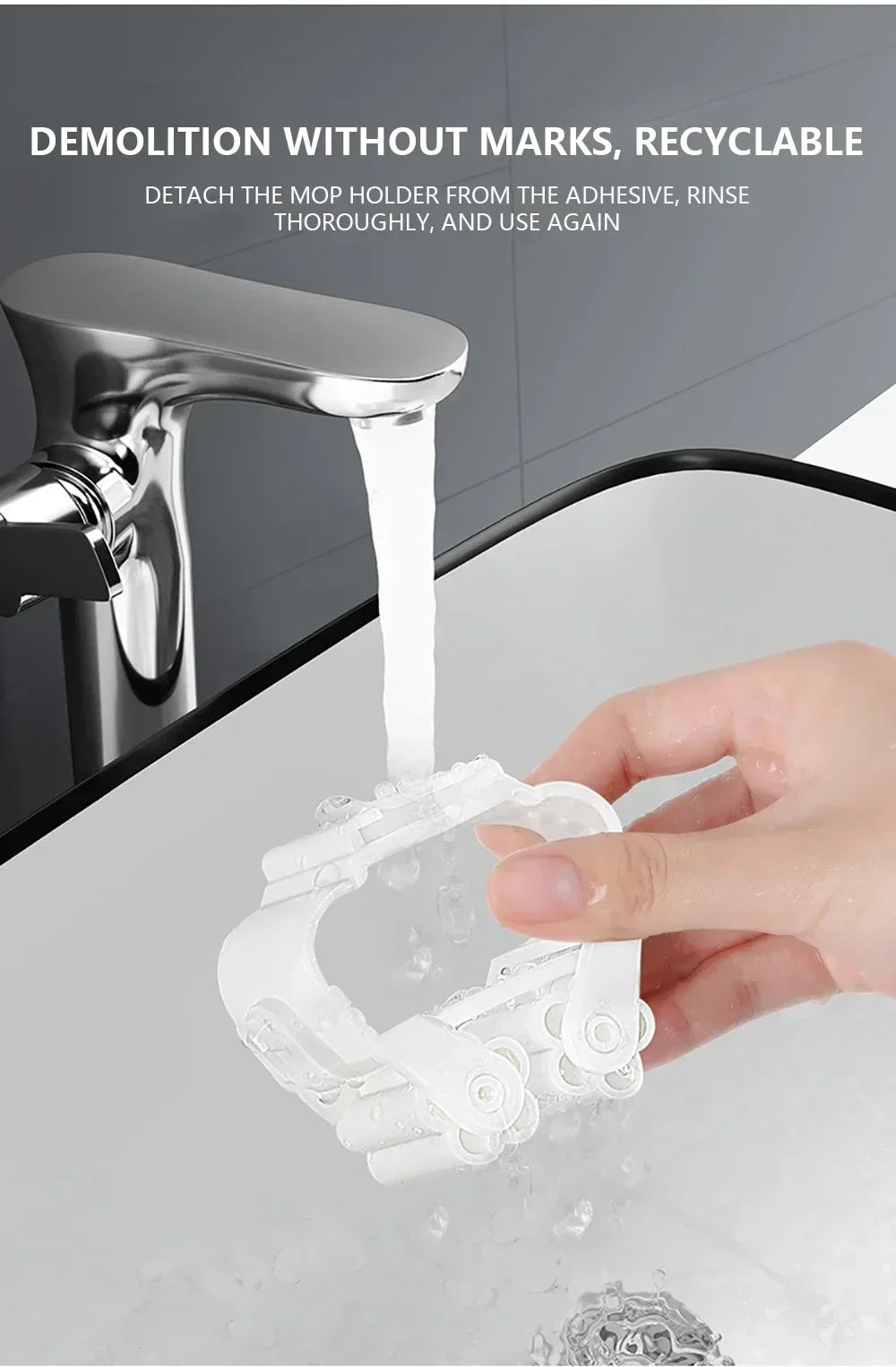 Self-Adhesive Mop & Broom Holder – Wall Mounted Organizer | Strong Waterproof No-Drill Storage Hook for Kitchen & Bathroom