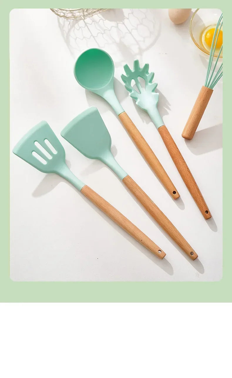12-Piece Silicone Kitchen Utensil Set with Bamboo Handles – Heat Resistant & Nonstick-Friendly