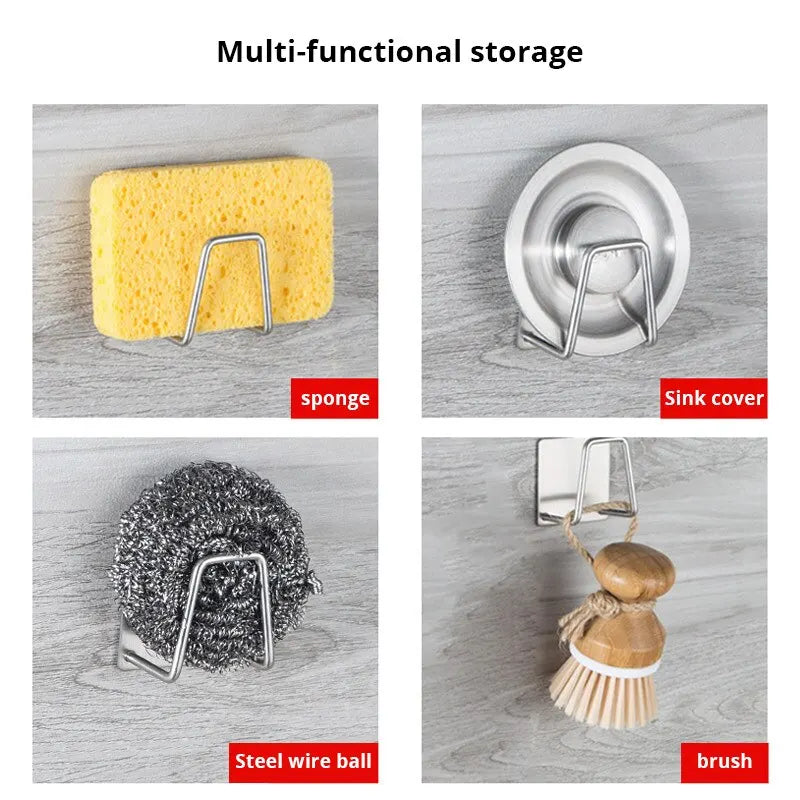 Stainless Steel Sink Sponge Holder – Suction Cup Kitchen Organizer with Drainage