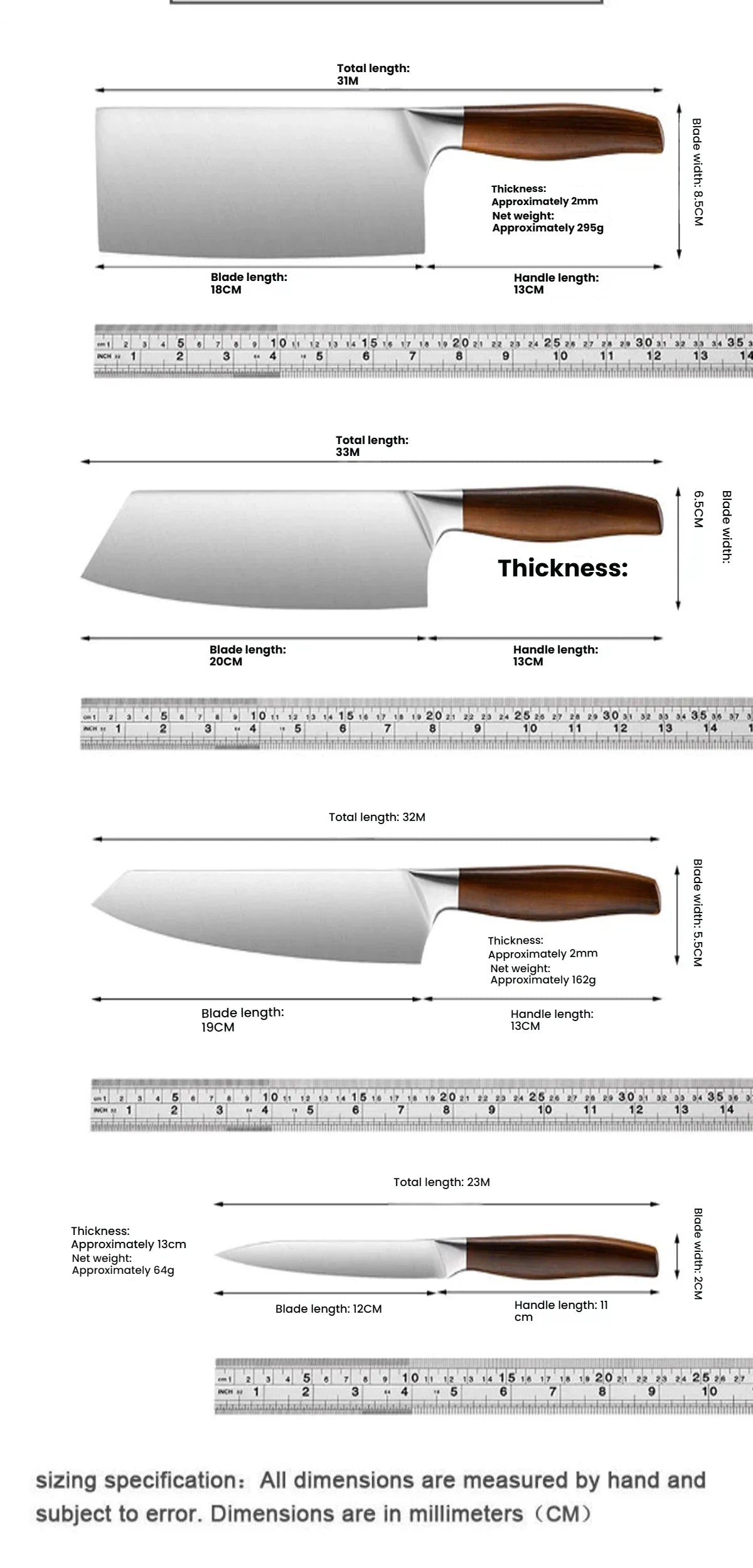 Professional Kitchen Knife Set – Japanese Chef Knives in Stainless Steel for Meat, Fish, Vegetables & Fruit