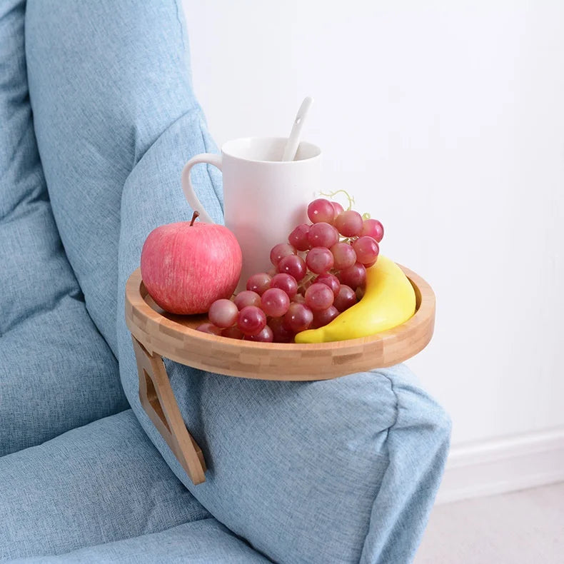 Sofa Armrest Tray – Clip-On Wooden Table for Snacks, Drinks & Remote Control