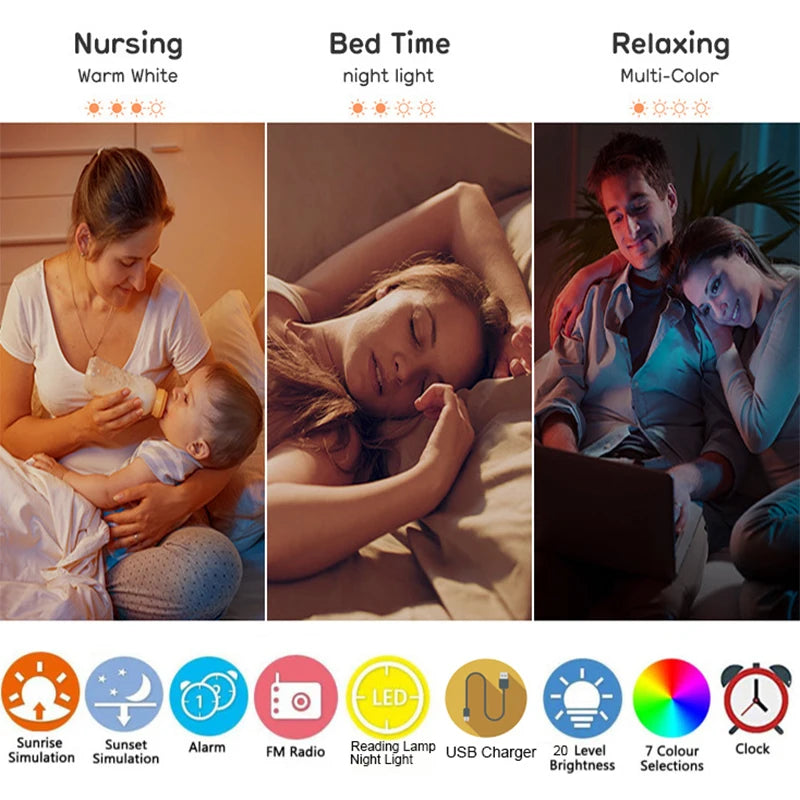 Sunrise Alarm Clock with Light Simulation, FM Radio & USB Charging